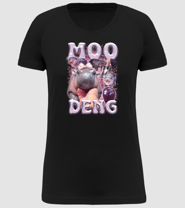 MOO DENG baby hippo model negru pe tricou