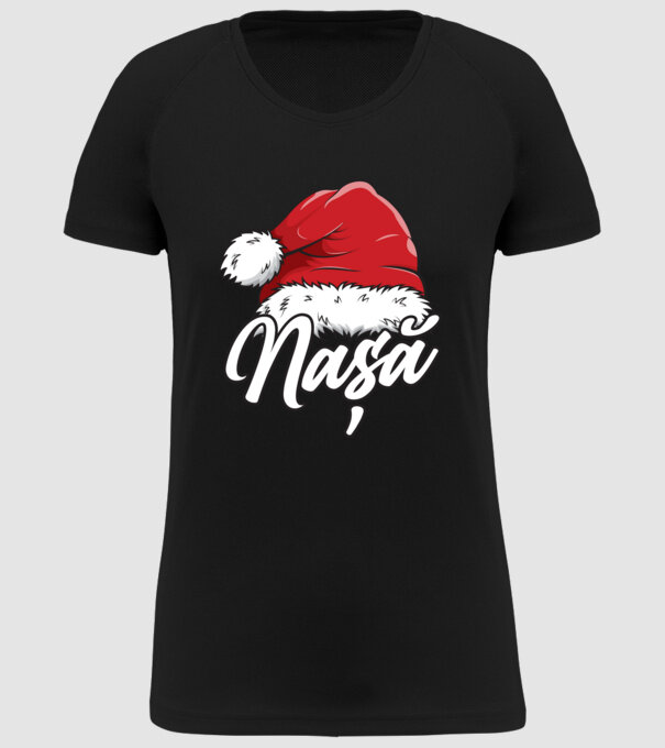 nașă Santa Hat model negru pe tricou