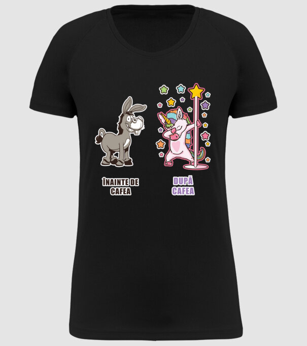 Înainte de cafea - După cafea model negru pe tricou