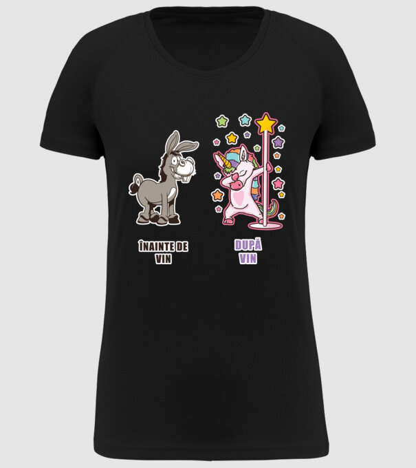 Înainte de vin - După vin model negru pe tricou