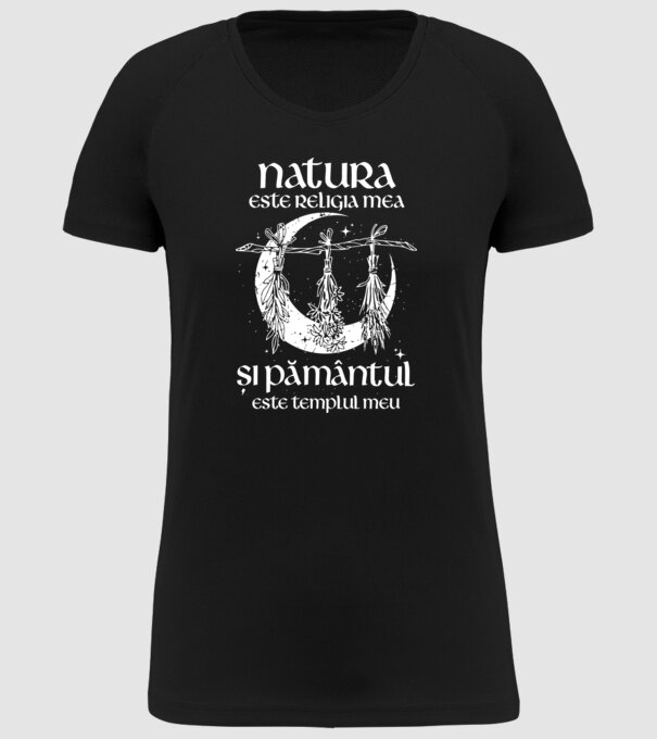 Natura este religia mea model negru pe tricou