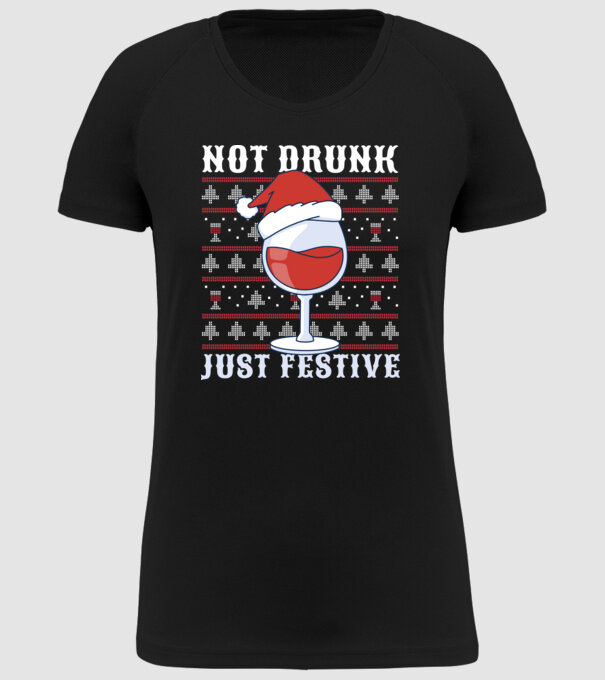 Not drunk just festive ugly sweater model negru pe tricou