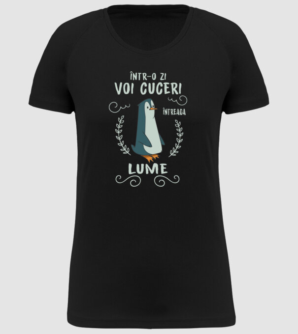 Într-o zi voi cuceri întreaga lume model negru pe tricou