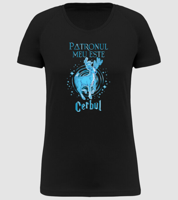 Patronul meu este CERBUL model negru pe tricou