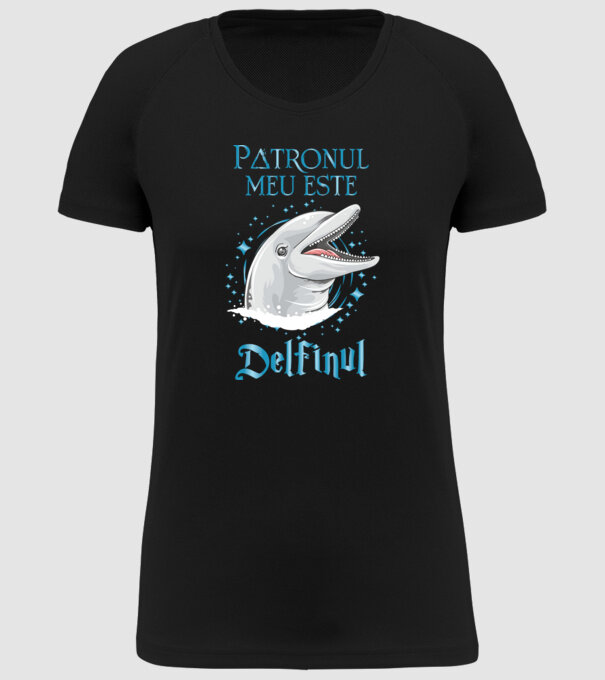 Patronul meu este DELFINUL model negru pe tricou