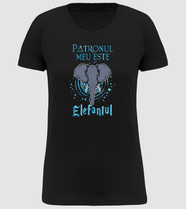 Patronul meu este ELEFANTUL model negru pe tricou