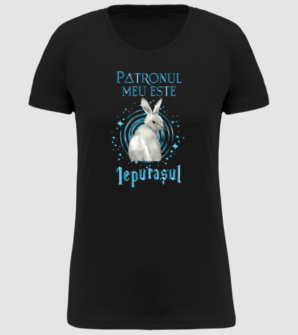 Patronul meu este IEPURAȘUL model negru pe tricou