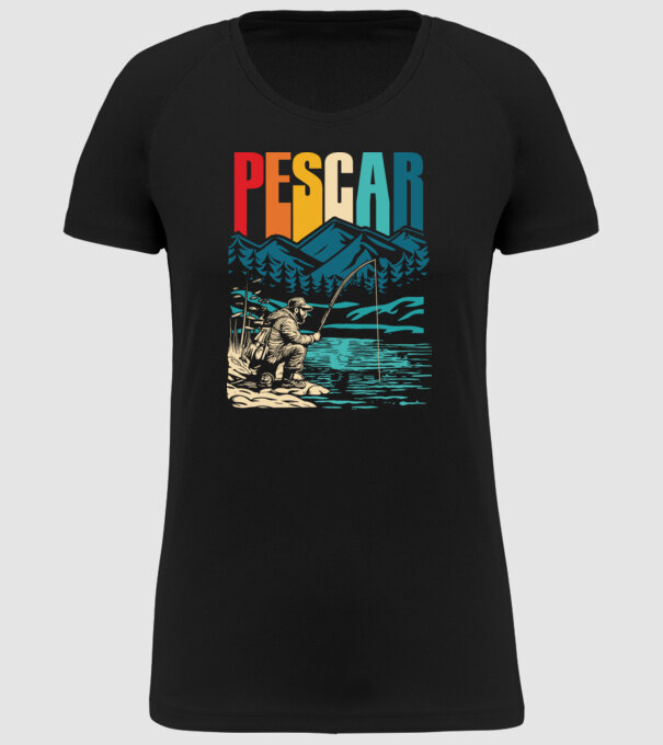Pescar retro model negru pe tricou