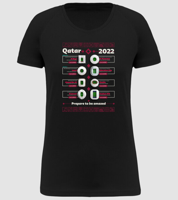 Qatar 2022 Stadiums model negru pe tricou