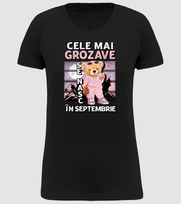 RETRO teddy fetişcană SEPTEMBRIE model negru pe tricou