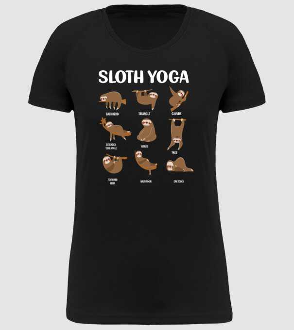 Sloth yoga model negru pe tricou