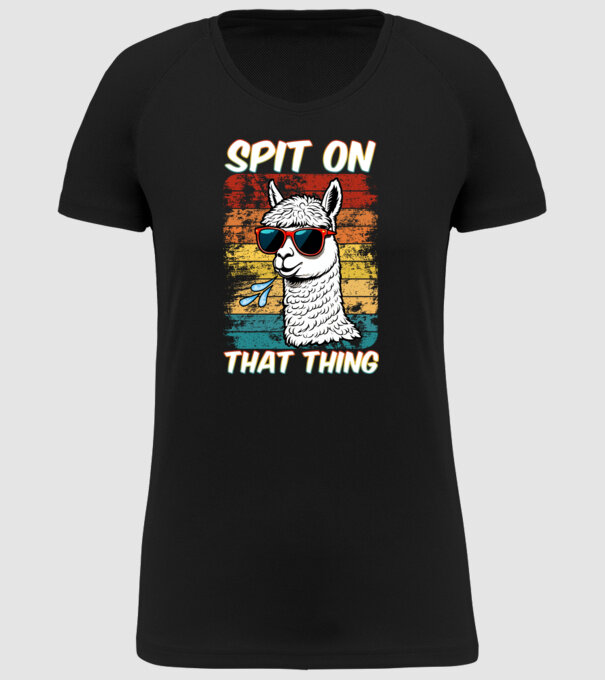 Spit on that thing llama rainbow Hawk Tuah model negru pe tricou