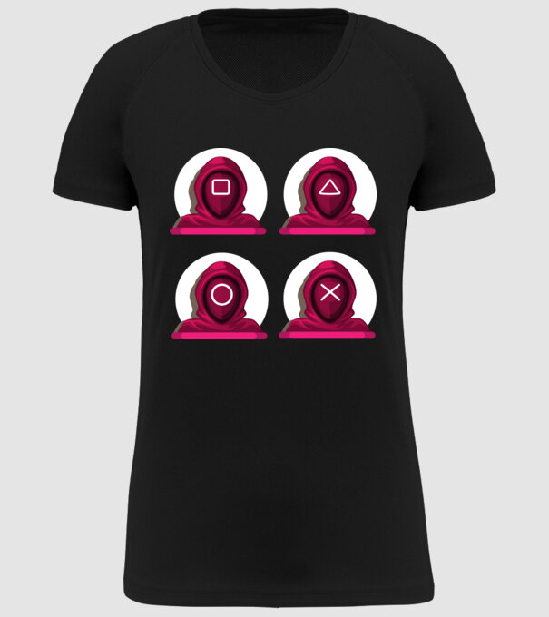 squid game characters model negru pe tricou
