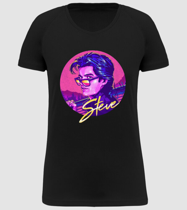 steve neon stranger things model negru pe tricou
