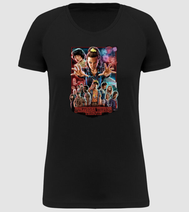 stranger things tribute poster model negru pe tricou