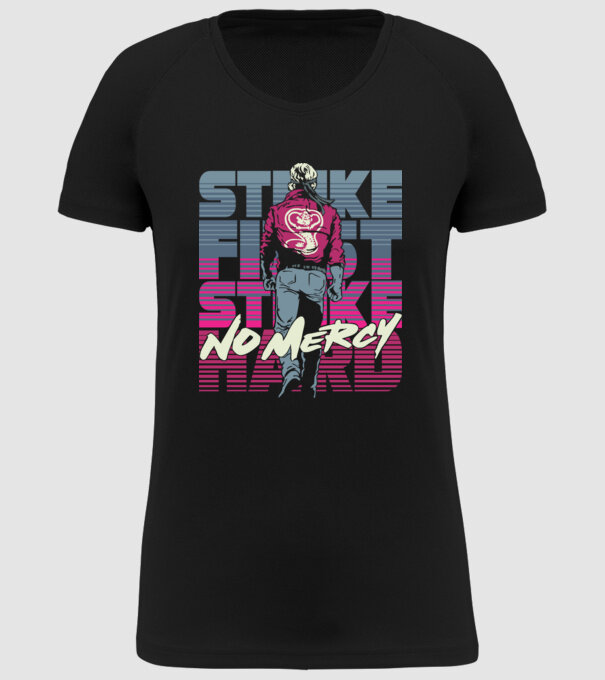 Strike first strike hard neon model negru pe tricou