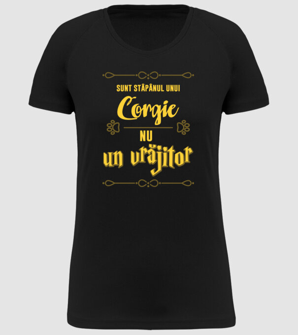 sunt stăpânul unui corgie, nu un vrăjitor model negru pe tricou