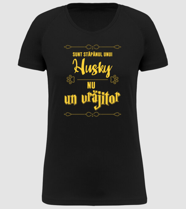 sunt stăpânul unui husky, nu un vrăjitor model negru pe tricou