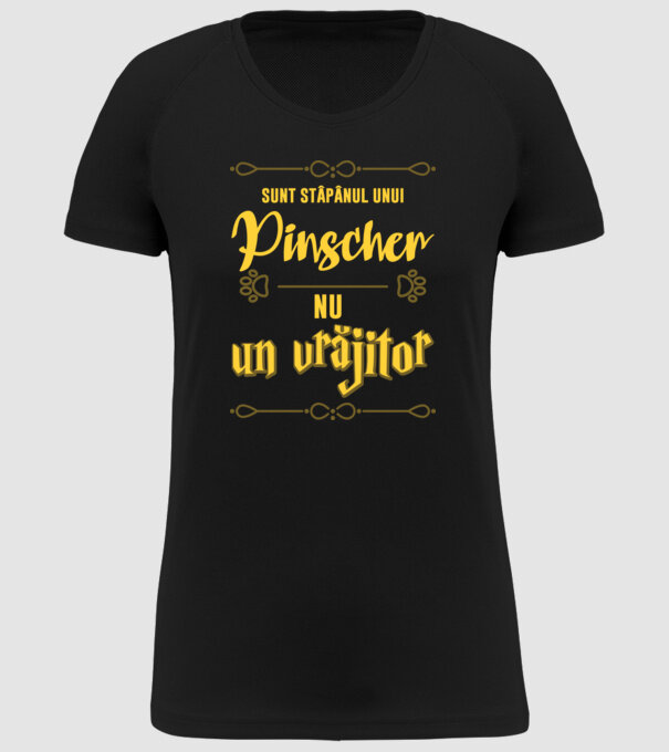 sunt stăpânul unui pinscher, nu un vrăjitor model negru pe tricou