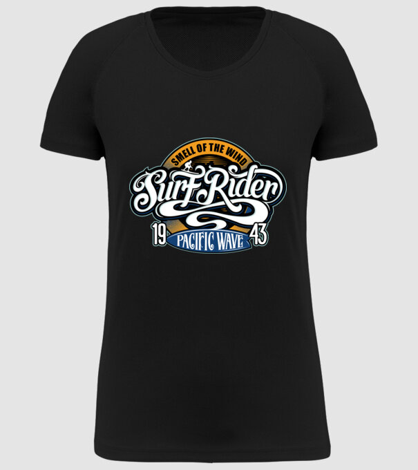 Surf Rider model negru pe tricou