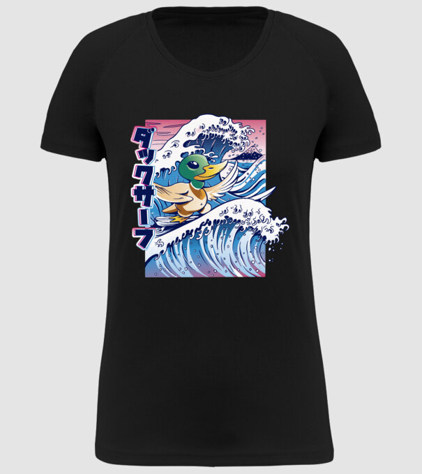 Surfer Duck model negru pe tricou