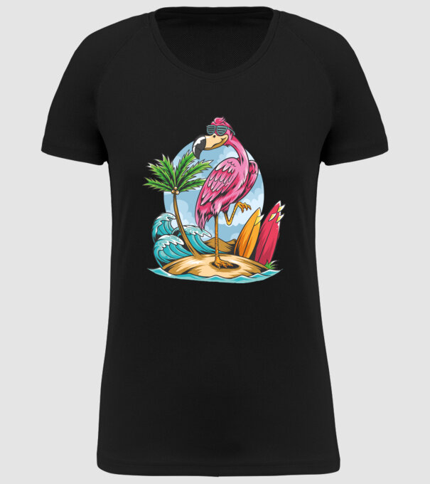 Surfer flamingo model negru pe tricou