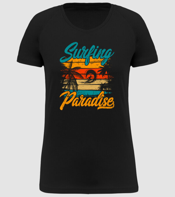 Surfing Paradise model negru pe tricou