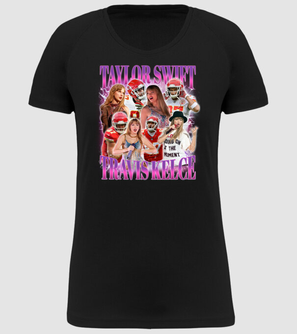 Taylor Swift ERAS Travis Kelce bootleg model negru pe tricou