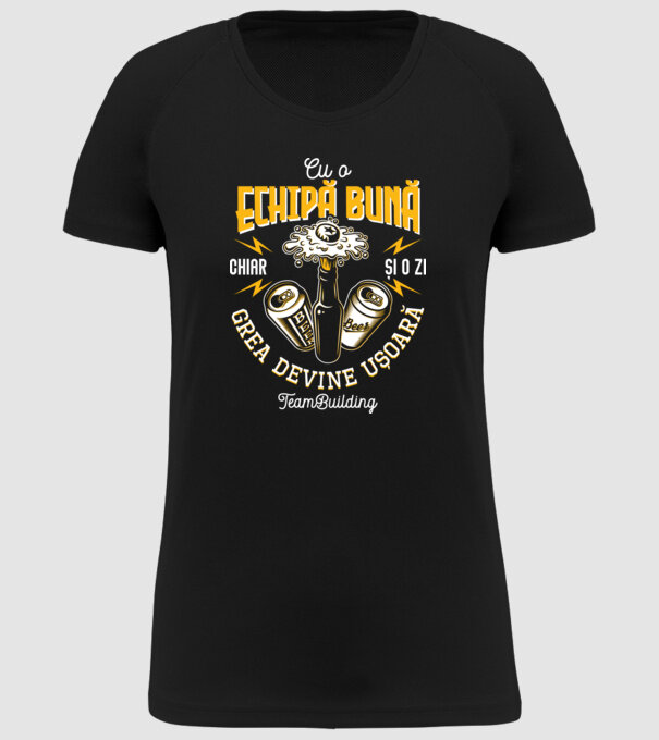 Cu o echipă bună, chiar și o zi grea devine ușoară - team building model negru pe tricou