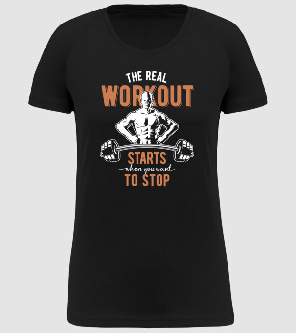 The Real Workout model negru pe tricou