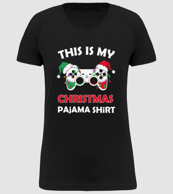 This is my christmas pajama model negru pe tricou