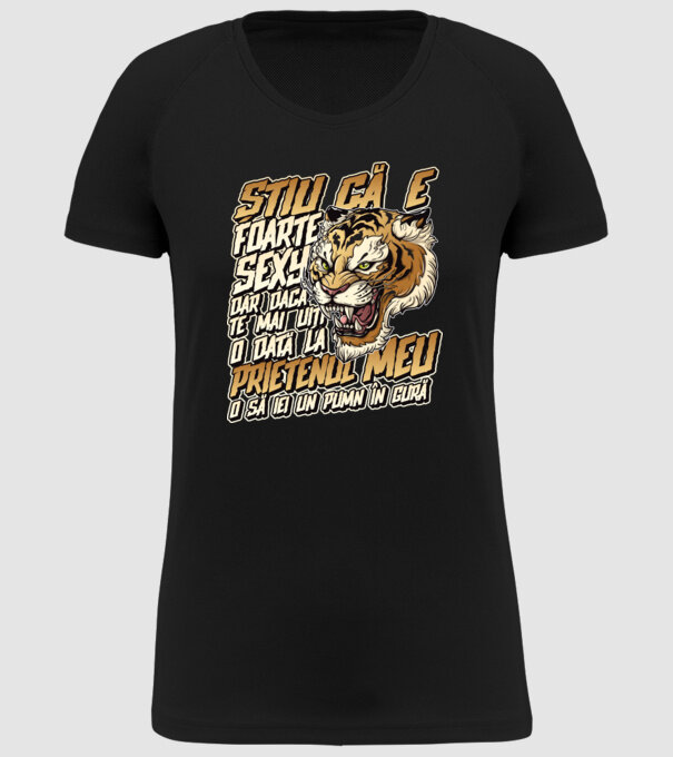 Știu că e foarte sexy, dar dacă te mai uiți o dată la prietenul meu, o să iei un pumn în gură model negru pe tricou