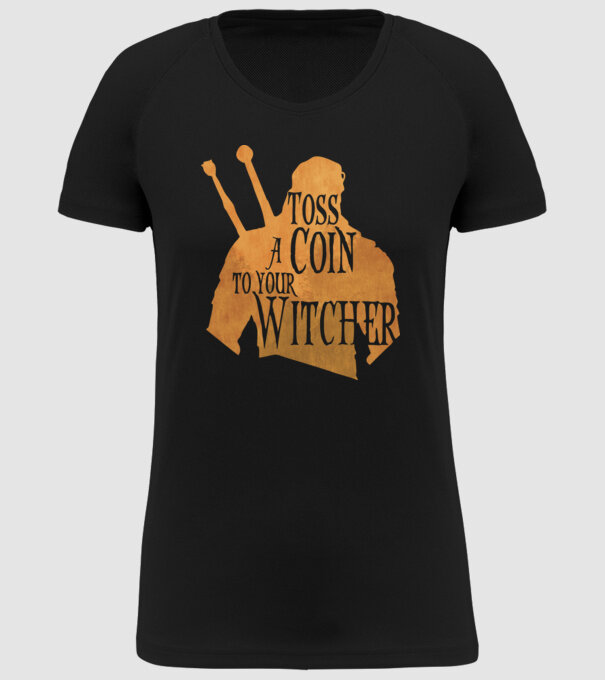 Toss a Coin to your Witcher model negru pe tricou