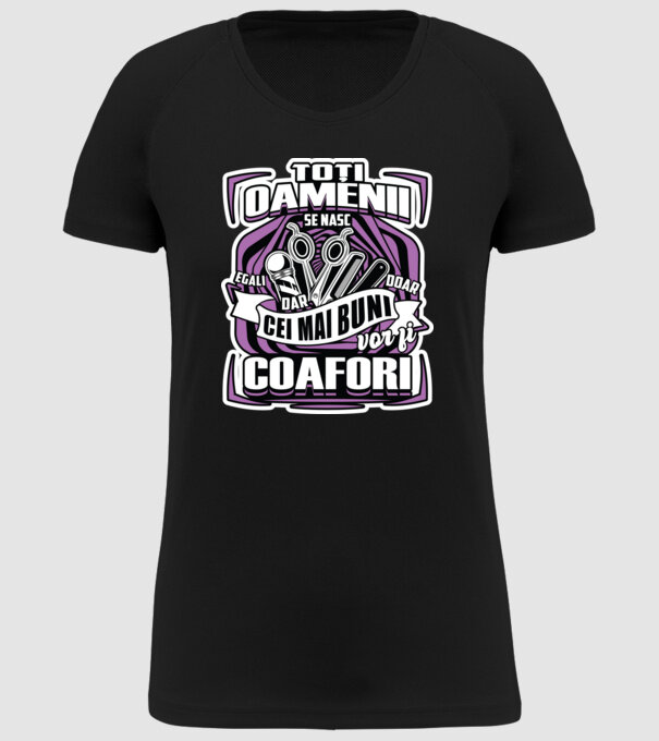 Toți oamenii coafori model negru pe tricou