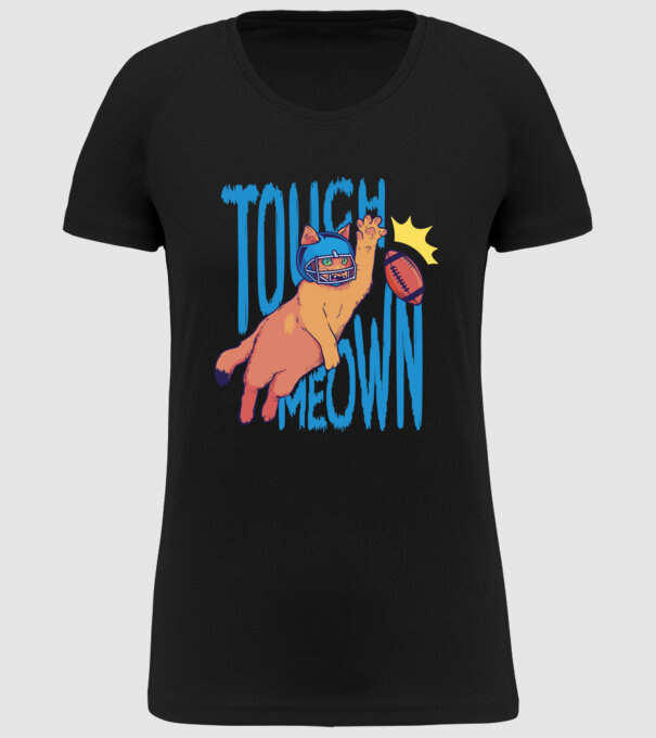 Touch Meow model negru pe tricou