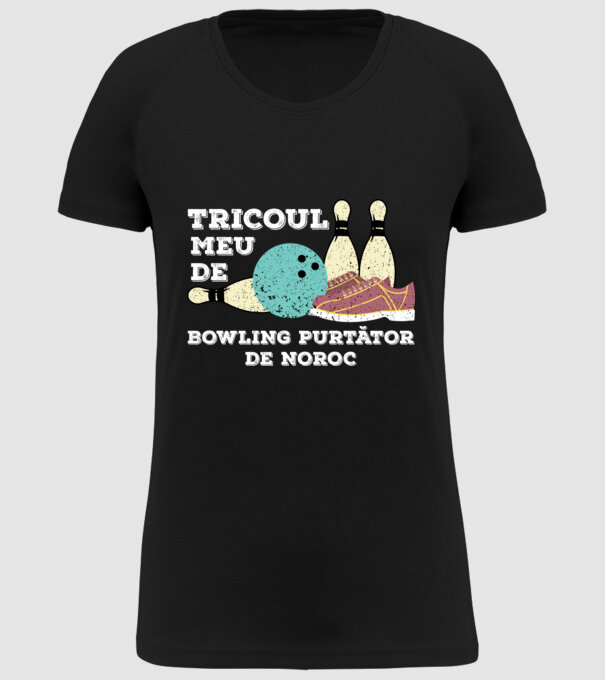tricoul meu de bowling purtător de noroc model negru pe tricou