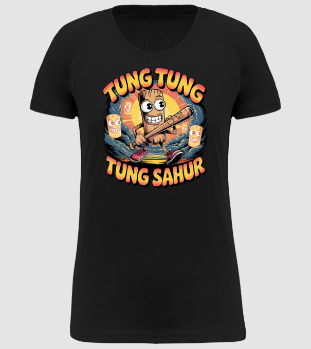 Tung Tung Tung Sahur Retro model negru pe tricou