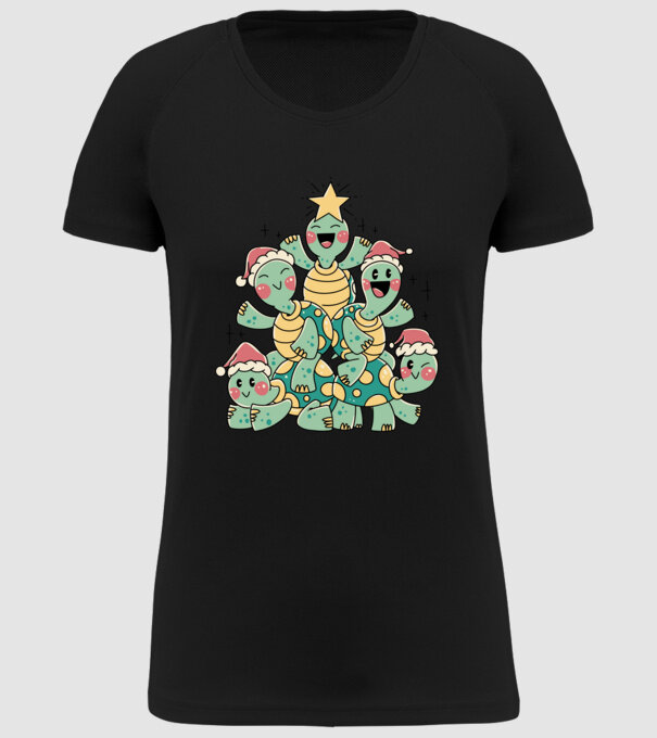 Turtle christmas tree model negru pe tricou