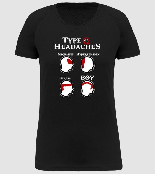 Type of Headaches - God of War model negru pe tricou