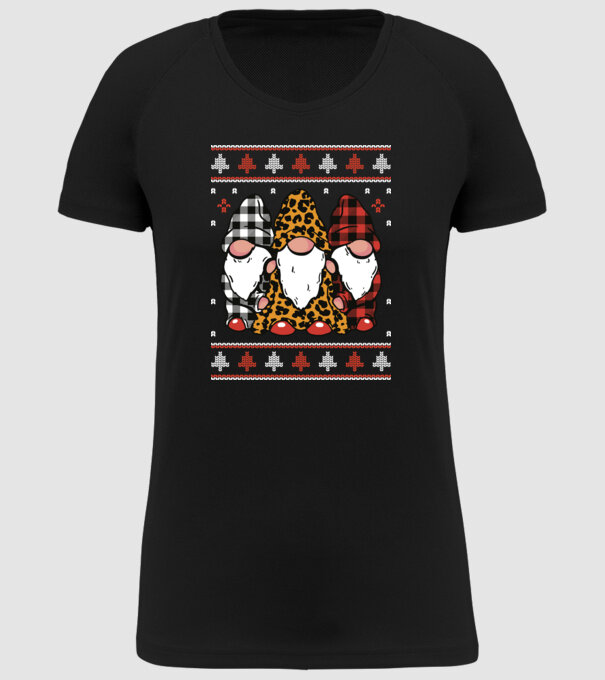 Ugly sweater gnomes model negru pe tricou