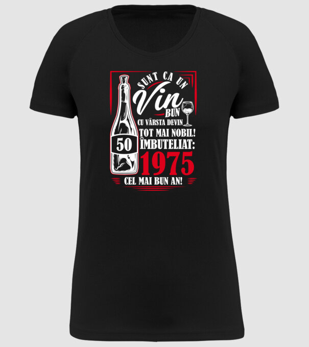 Un Vin Bun 1975 - Negru model negru pe tricou