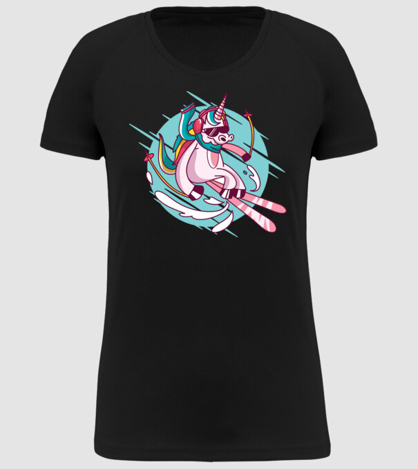 Unicorn ski model negru pe tricou
