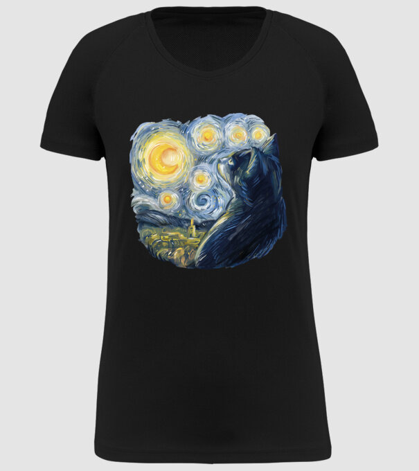 Van Gogh cat model negru pe tricou