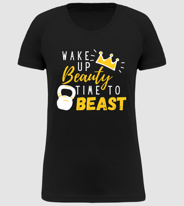Wake Up Beauty Time To Beast model negru pe tricou