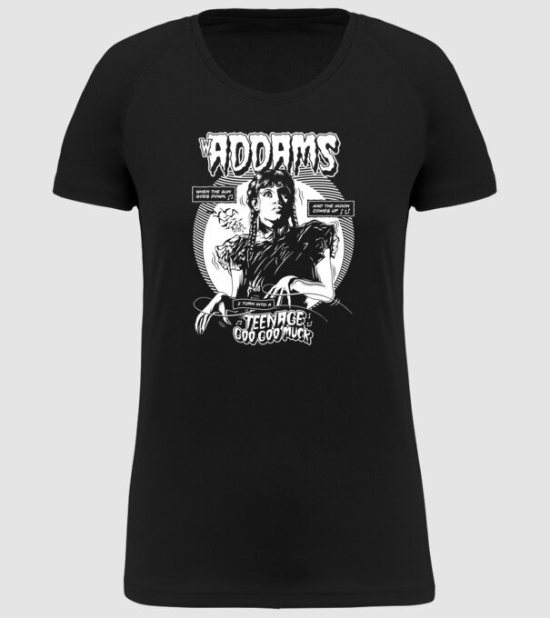 WEDNESDAY ADDAMS TEENAGE GOO GOO MUCK model negru pe tricou
