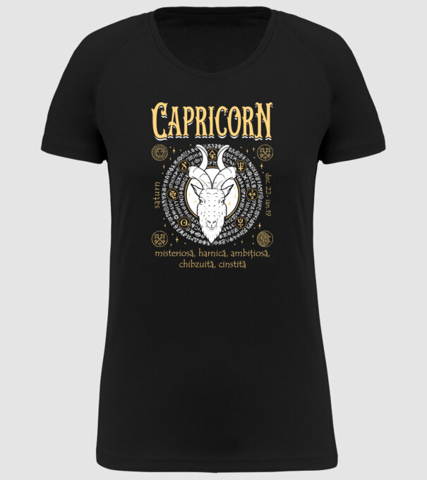Zodiac femeie CAPRICORN golden model negru pe tricou