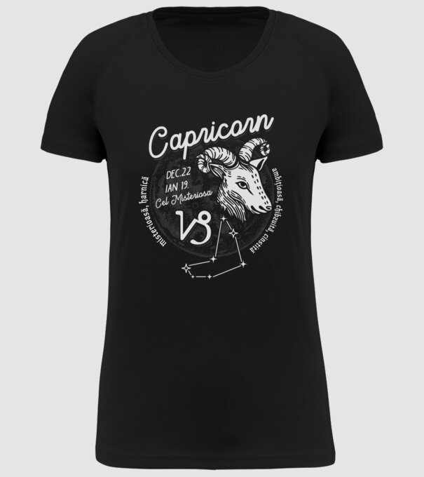 Zodiac femeie CAPRICORN retro model negru pe tricou