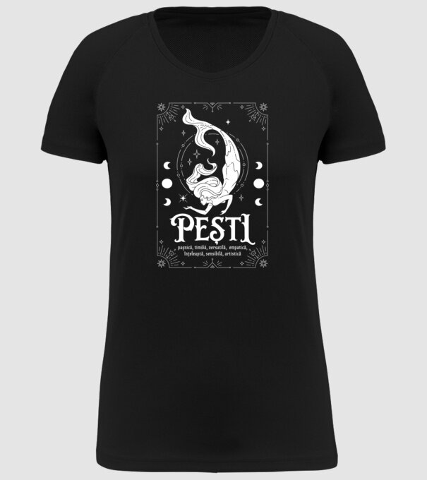 Zodiac femeie PEȘTI white model negru pe tricou