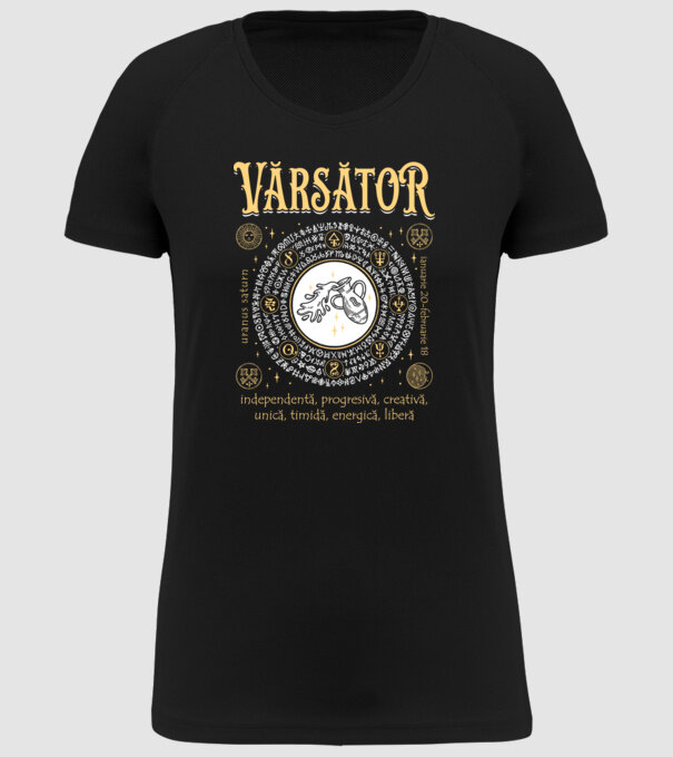 Zodiac femeie VĂRSĂTOR golden model negru pe tricou