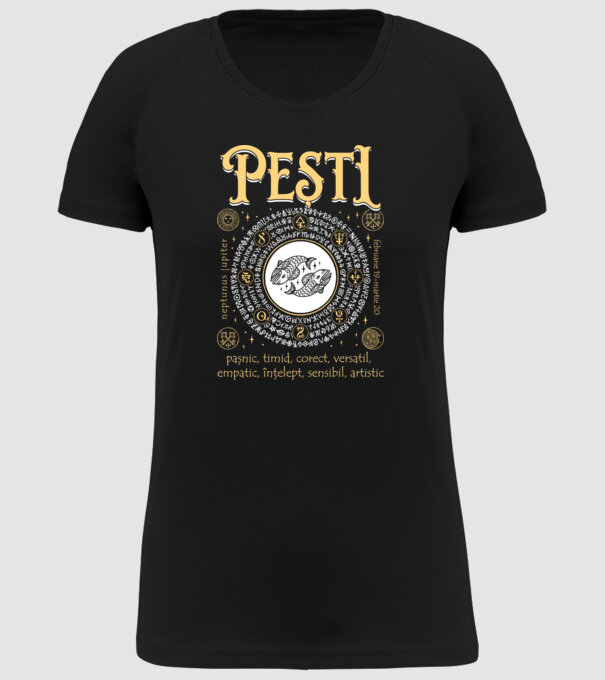 Zodiac bărbat PEȘTI golden model negru pe tricou